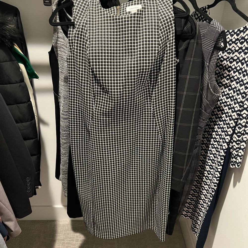 Calvin Klein Monochrome Grid Midi Dress
